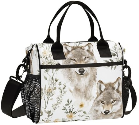 voucong Aesthetic Wolf - Lonchera blanca con correa para el hombro aislada para niñas y jardín de infantes