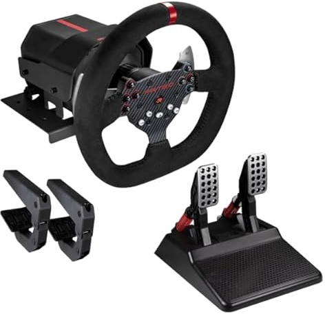 Brightium Steering Wheel with Force Feedback, 26.5 cm Rim, Forcesense Technology, Adjustable Pedals, Black