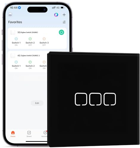 BSEEDLIFE Interruptor Inteligente Zigbee Empotrado,Smart Interruptor Táctil Pared,3 Gang 1 Vía 86 * 86 mm,Compatible con Alexa y Google Home (Aplicación Tuya/Smart Life),Negro