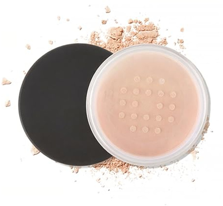 Skin Color Loose Powder with Fine Shimmers, Translucent Face Setting Powder for All Type, Smooth Oil Control Long Lasting Baking, Soft Focus Makeup Lightweight Fixing with Powder Puff