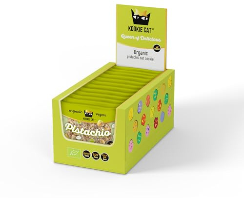 Kookie Cat Pistachio – Biscotti Bio Vegani Confezionati Singolarmente, senza Glutine, senza Soia - confezione multipla da 12 x 50 g