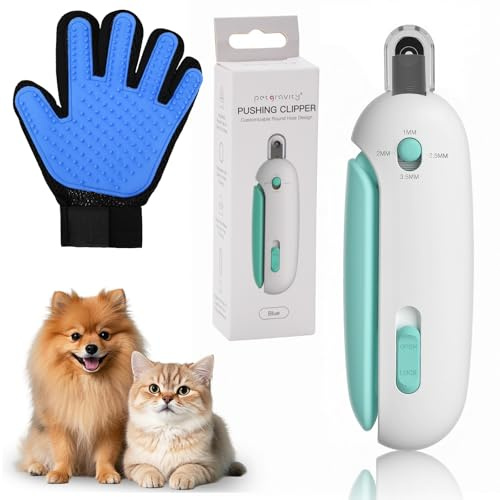 Noosverl Set de ciseaux à griffes pour chat, réglable, bleu, avec gants résistants aux rayures pour chiens, chats, lapins et autres animaux domestiques