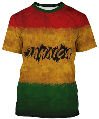 Camiseta de manga corta para hombre con estampado de bandera jamaicana, cuello redondo, camiseta jamaicana, unisex, amarillo, S