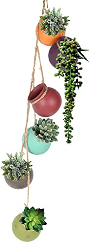 Tmboryuu Dangling Southwest Desert Colors Ceramic 6 Pots Set Wall Or Ceiling Mount Hanging Flower Home Decoration Small Hanging Pots For Succulents Outdoor Indoor On Wall Ceramic