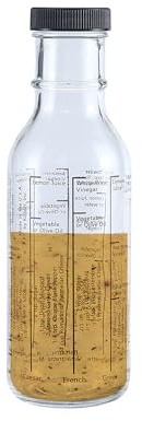 Fox Run Glass Salad Dressing Shaker Bottle, 300ml/10oz Dressing Bottle With Measurements and Recipes