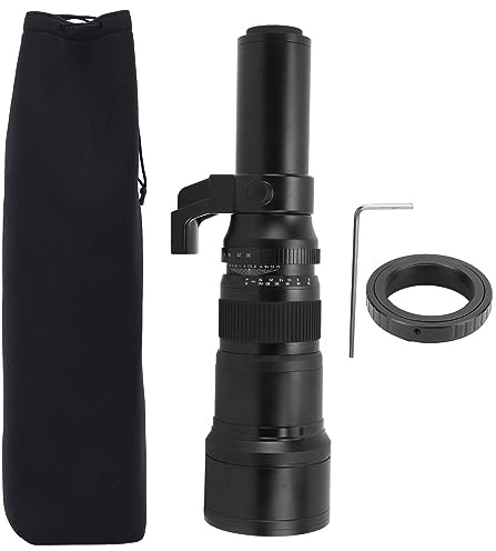 500mm F6.3 Objectif Téléobjectif à Focale Fixe avec Anneau Adaptateur T2 AF - Verre Optique Multicouche, Alliage Durable, Compatible Monture A pour Photo Animalière et Paysage (Noir)
