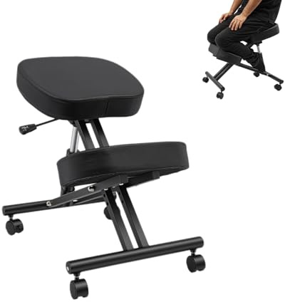 awolsrgiop Kniestuhl Ergonomischer mit Rollen und Höhenverstellung, 100kg Tragkraft Bürostuhl für Haltungskorrektur, Sitzhocker mit Atmungsaktivem Sitzkissen für Homeoffice und Büro, Schwarz