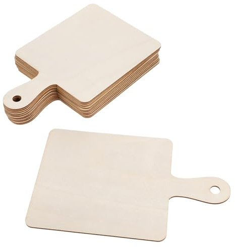 SAFIGLE 12 pièces Planche à Découper Bois DIY Lot avec Poignée Planchette Bois Naturelle Non Traitée pour Dessin et Bricolage Plateau Multifonction Sûr