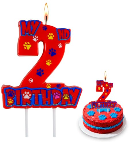 Dog Paw 2nd Happy Birthday Candle, Red Paw Number 2 Cake Candle Birthday Cake Topper for Boys Girls Dog Paw 2nd Birthday Party Decorations (2nd)