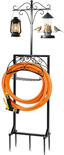 BILIONE 2-in-1 Gartenschlauchhalter Freistehend Heavy Duty | Abnehmbarer Wasserschlauchhalter geeignet für 45 m Schlauch mit 5 Erdspießen & 2 Schäferhaken für den Garten und Rasen