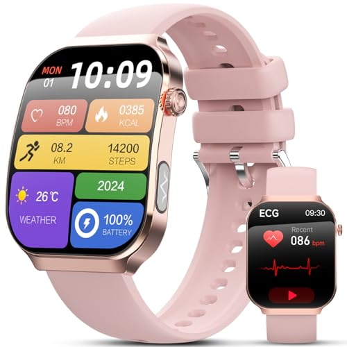 Lgnitek 2026 ECG+HRV Reloj Inteligente Mujer con BMI/Tension Arterial/Microchequeo, 2.2'' Pantalla Curva 3D Ultragrande Smartwatch con 24H Pulsómetro, Temperatura Corporal, Sueño, iOS Android