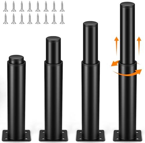 OSDUE 4 Pcs Adjustable Furniture Legs 18-30cm (7.1-11.8 Inch) | Furniture Replacement Feet with Screws, Black Metal Table Support Legs, for Kitchen Cupboard Cabinet Bed Sofa Desk Chair