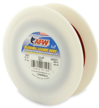 American Fishing Wire Bleeding Leader Blood Red Nylon Coated 1x7 Stainless Steel Leader Wire, 90 Pound Test, 300-Feet