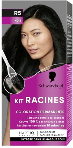 Kit Racines Schwarzkopf Coloration Permanente R5 Noir Longue Tenue | coloration permanente, couleur cheveux, noir, racines, couvre cheveux blancs, soin nourrissant, retouche en 10 minutes