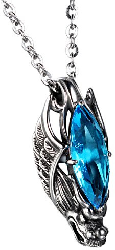 Cupimatch, collana da uomo in acciaio inox con pendente a forma di testa di drago e catena da 56 cm, stile gotico, colore argento e blu