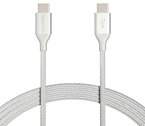 Amazon Basics USB-C-auf-USB-C 2.0-Schnellladekabel, geflochtenes Nylonkabel, 480 Mbit/s Geschwindigkeit, USB-IF-zertifiziert, für Apple iPhone 16/15, iPad, Samsung Galaxy, Tablets, Laptops, 3m, Silber