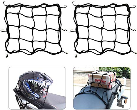 Motorcycle Helmet Net Cargo Net 2 Pack Bungee Net for Motorcycle Bike Load Cover ATVs with Hooks Elasticated Stretchable