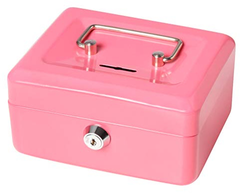 Decaller QH15012XS Geldkassette mit Schlitz für Kinder, kleine Spardose mit Geldablage und Schlüsselschloss, 15,2 x 12,7 x 8,9 cm, Rosa