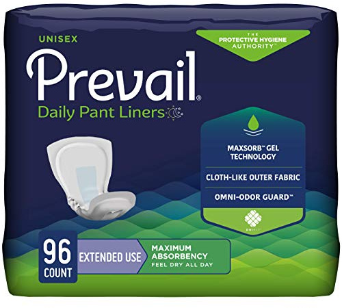 Prevail Daily Pant Liners Unisex Incontinence Liner Extended Wear 28 L PL-115, Moderate, 96 Ct