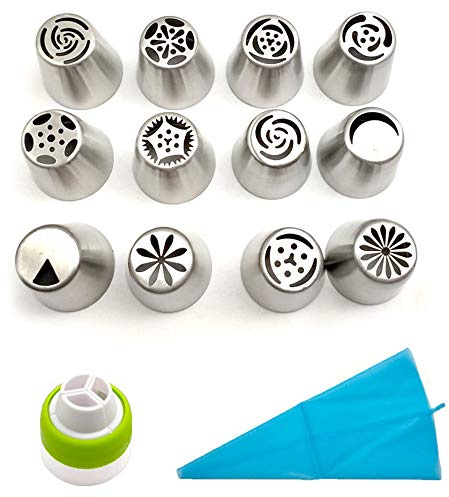 JOJYO Spritztüllen Set,Russische Spritztüllen Set Sahnespender 12tlg Zum Verzieren von Cupcakes Torten Rosen Blumen Für Hobby Bäcker Konditor