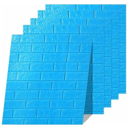 Euro Tische 5x 3D Wandpaneele selbstklebend – Tapete in Steinoptik für Wandgestaltung – wasserfeste Fliesenaufkleber für Schlafzimmer, Badezimmer, Küche & mehr – 5 Stück Blau (70x77 cm)
