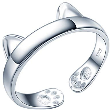 Yumilok Damenring Katze Ohr Pfotenabdruck Ring Ehering Verlobungsring Freundschaftsring Lifestyle-Ring 925 Sterling Silber verstellbar