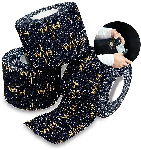 Sporttape Daumen Bandage für Gewichtheben: Hook Grip Tape 7 m Rolle selbstklebend wasserfest elastisch | Sport Gym Krafttraining Thumb Support Weightlifting (Black Box of 3)
