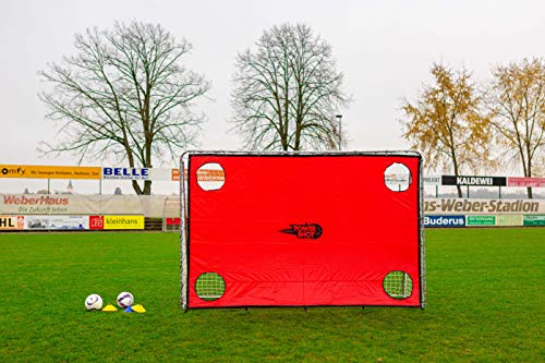 Porta da Calcio 3 m x 2 m in Acciaio - Alta Resistenza! può Essere installato Tutto L'Anno sul Vostro Campo! Perfetto da Usare nel Vostro Giardino! (con Muro di tiro Rosso)