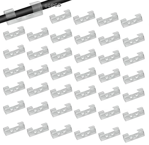 Cable Clips - 60 Pcs Self Adhesive Cable Clips, Prevent Wire Entanglement, for Organiser Wall, Desk Office Cables, Transparent