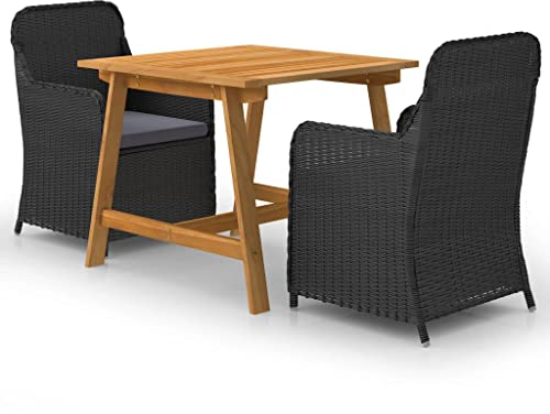 vidaXL Gartenmöbel Set 3-TLG. Sitzgruppe Sitzgarnitur Gartengarnitur Gartenset Gartentisch Tisch Stühle Gartenstuhl Esstisch Gartensessel Schwarz