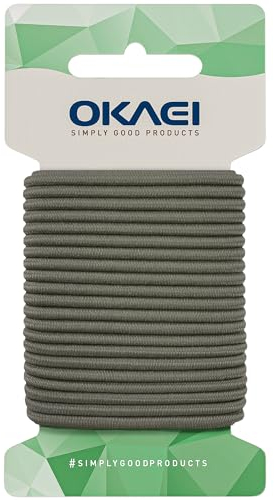 OKAEI Gummikordel 3mm x 5m - Hochwertiges Gummiseil in Khaki, Flexibles Gummiband/Hutgummi/Rundgummi - Ideal für DIY Projekte und Handwerk