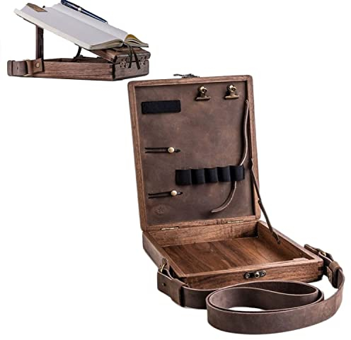 Writers Messenger Wood Box, Artist Tool and Brush Storage Box, Multifunktionale Walnussholztasche, Tragbare, handgefertigte Umhängetasche Holz für den