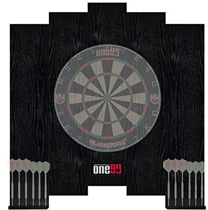 ONE80 Knock-Down Dartboard Rückwand für einen großen Wandschutz Freie Kombination für verschiedene Aufstellmöglichkeiten Holzrückwand mit schwarzen Adern Montagesets und Anleitung inklusive