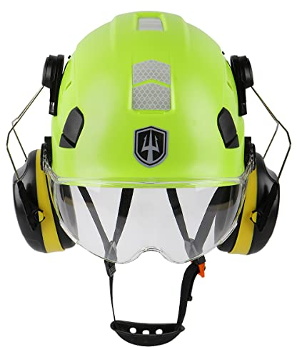 GREEN DEVIL 3-in-1 Forsthelm Schutzhelm Bauhelmdie entsprechen, Hochfeste ABS-Struktur Helm, mit Visier und Gehörschutz Ohrenschützer, stabile 6-Punkt-Befestigung