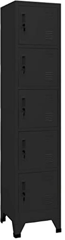 YEZIYIYFOB Schließfachschrank Schwarz 38x40x180 cm Stahl Werkzeugschrank Aktenschrank Metallschrank Vorratsschrank BüRoschrank Werkstattschrank Aktenschrank AbschließBar Modernen Stil mit 5 Fächern