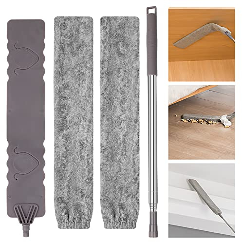 Staubwedel Teleskop, Teleskop-Stab ausziehbar 80cm-250.5cm, mit Zwei Austauschbare Reinigungsbürsten aus Mikrofaser,Waschbar Staubbürste Duster für Schlafsofa Möbelboden Haushaltslücke Staub