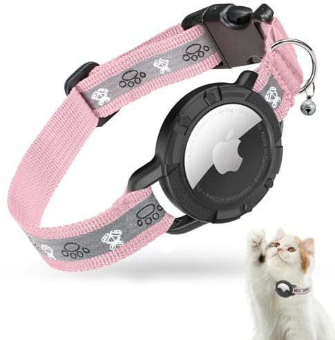 AirTag Katzenhalsband, Reflektierend Air Tag Halsband Katze, GPS Katzenhalsband mit Verstellbares und Glocke, Integriertes Apple Air Tag Katzen Halsband für Katzen Welpen (Rosa, 7-9 Inch(13-23cm))