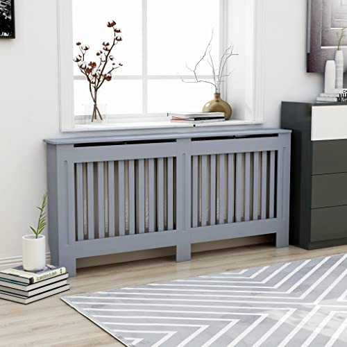 FIRBNUS 172x19x81.5 cm HeizköRperverkleidung HeizköRper Heizungsverkleidung HeizköRperabdeckung LamellentüR Holzgitter Heizungsregal Anthrazit