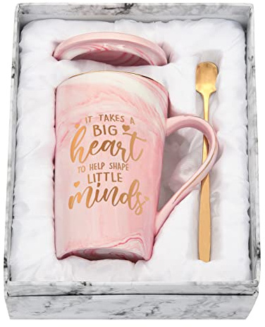 Joymaking Teacher Gifts for Women Appreciation It Takes a Big Heart to Shape Little Minds Coffee Mug Preschool 14Oz Pink Marble with Exquisite Box