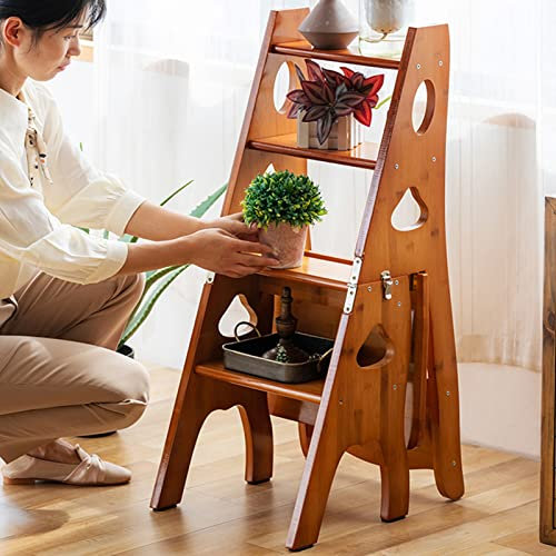 Klappbarer 4-Stufen-Stuhl aus Massivholz, tragbarer Holzleitern-Hocker für den Haushalt, Innen-Trittleiter, Schuhbank, Blumenregal – 150 kg