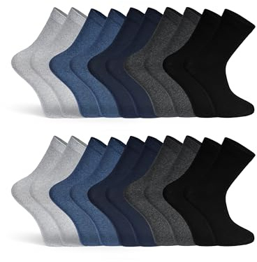 Basic Treasure Lot de 20 Paires Chaussettes Homme, Coton, Bleues, 43-46