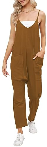 Cegerne Latzhose Damen Arbeitshose Lose Overall Jumpsuit Ärmelloser Latzhosen, Braun, L