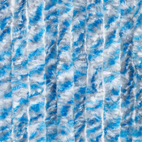 Moritz Flauschvorhang aus Chenille 56 x 185 cm blau grau weiß gestreift Türvorhang als Fliegenschutz Insektenschutz für Camping Wohnwagen