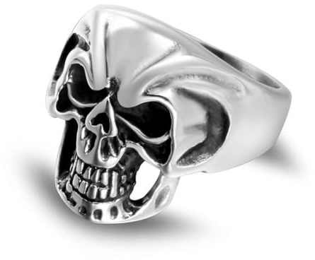 Mesnt Herrenring Edelstahl, Herren Ring aus Edelstahl Punk Gothic Totenkopf Ring 22.4MM, Silber, Größe 67 (21.3)