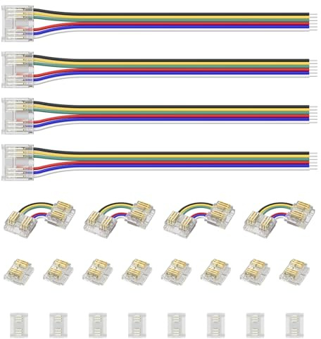 PAUTIX 12mm Connectors for RGB+CCT COB LED Strip Light,6-Pin Solderless Terminal Connection Kit,Dual-End Extension Connector,L-Shaped/Corner Connector,Strip to Wire Connector,Gapless Connector,24V/12V