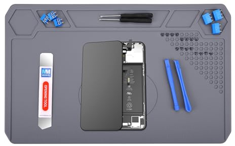 MMOBIEL Soldering and Repair Mat Silicone - 35 x 22 cm Heat-Resistant up to 500°C (932°F) –Workbench Mat for Soldering, Cell Phone and Electronics – Silicone Soldering Mat with Heat Insulation – Grey