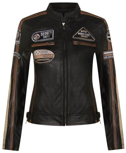 Infinity Leather Kvinnor Läder Biker Casual Racing Motorcykel Märken Jacka, Svart, 4XL