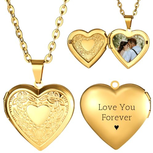 INBLUE Personalisierte Medaillon-Halskette für Frauen Individuelles Foto Text Herz Halskette Gravierte Name Edelstahl Herzform Anhänger Halskette Schmuck Geschenk für Ehefrau Schwester - C2