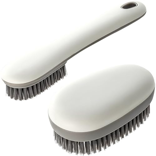 Laundry Stain Removal Brush Shoe Cleaning Brush 2 Pack Scrub Brush Set for Stains Small Scrub Brushes for Cleaning Easy Grip Household Cleaning Brushes Perfect for Cleaning Sneakers, Fabrics (White)