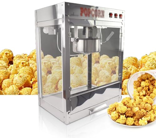 Máquina comercial de palomitas de maíz, palomitas de maíz de mostrador, estilo de teatro Popper de control de acero marco de vidrio templado Puertas, hecho en casa para los niños Cine Noches Fiestas